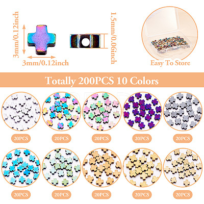 200Pcs 10 Colors Electroplated Synthetic Non-magnetic Hematite Beads G-TA0002-10-1
