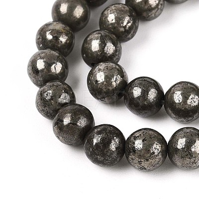 Natural Pyrite Beads Strands G-S249-01-6mm-1