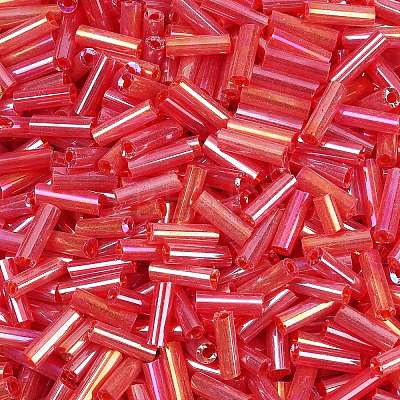 Transparent Colours Rainbow Glass Bugle Beads TSDB6MM165B-1