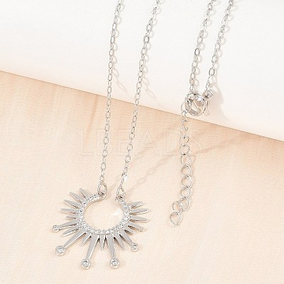 Brass Micro Pave Clear Cubic Zirconia Sun Pendant Necklaces KK-CBA4547-09P-1