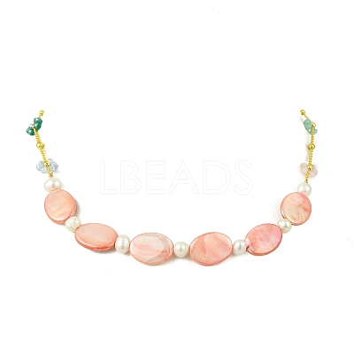 Dyed Natural Freshwater Shell Oval Beaded Necklaces NJEW-JN06336-1