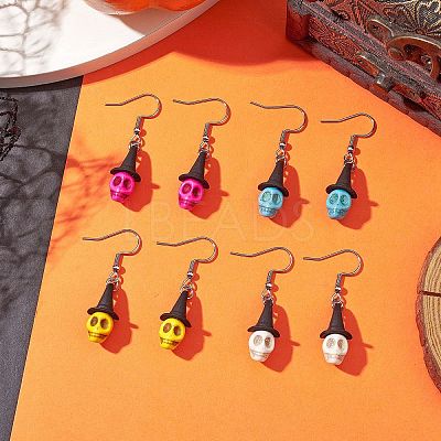 4 Pairs Dyed Synthetic Turquoise Pendants Earrings EJEW-TA00422-1