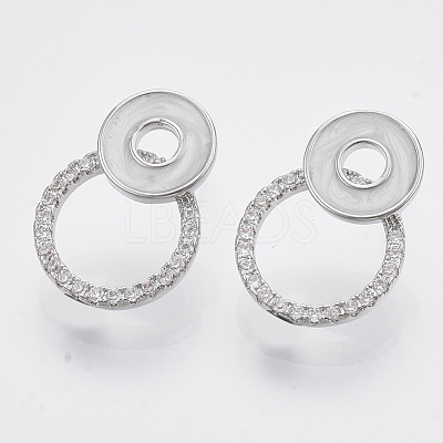 Brass Micro Pave Clear Cubic Zirconia Stud Earring Findings KK-T054-39P-NF-1