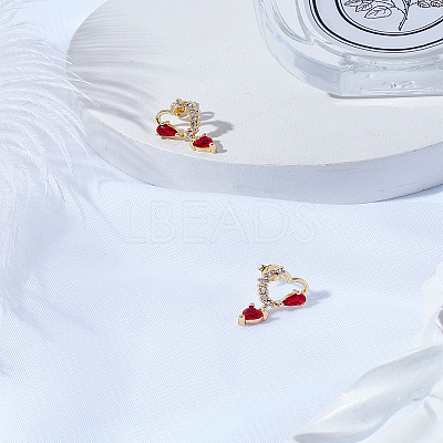 1 Pair Heart Brass Rhinestone Stud Earrings EJEW-LP0003-81-1