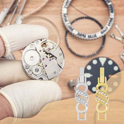 10Pcs 2 Colors Rack Plating Brass Micro Pave Clear Cubic Zirconia Watch Band Clasps ZIRC-DC0001-08-1