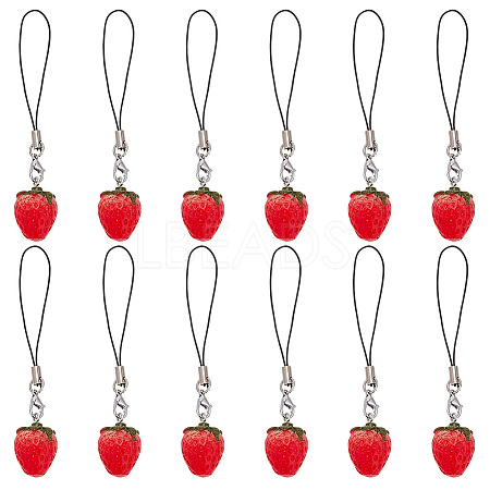 Cute Strawberry Decoration Nylon Phone Charms Strap HJEW-PH01742-1