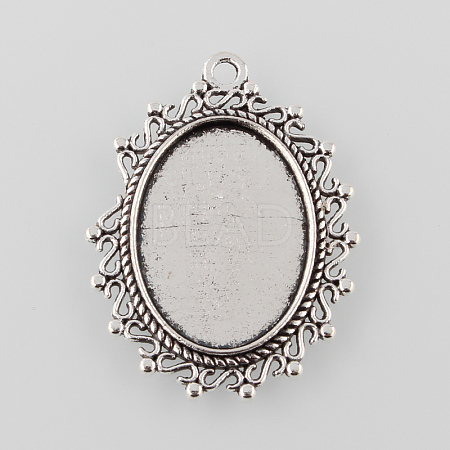 Tibetan Style Alloy Flat Oval Pendant Cabochon Settings X-TIBEP-M022-52AS-1