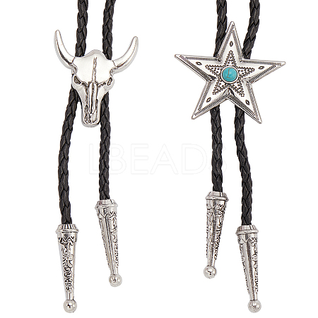 2Pcs 2 Styles Adjustable Vintage PU Leather Bolo Tie NJEW-GF0001-13AS-1