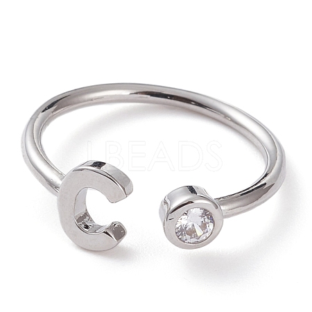 Brass Micro Pave Clear Cubic Zirconia Cuff Rings RJEW-J074-01P-C-1