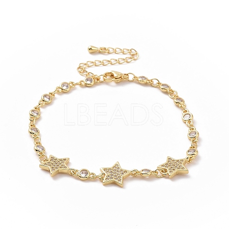 Clear Cubic Zirconia Star Link Bracelet BJEW-B068-03-1