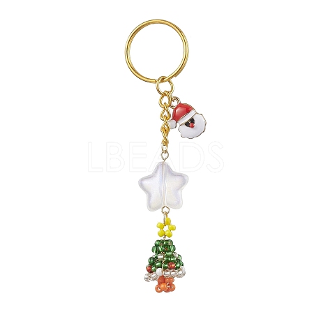 Christmas Theme Glass Seed Beads & Alloy Enamel Charms Keychain KEYC-MZ00008-1