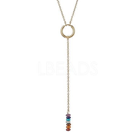 Natural & Synthetic Mixed Gemstone Rondelle Lariat Necklaces NJEW-JN04640-1