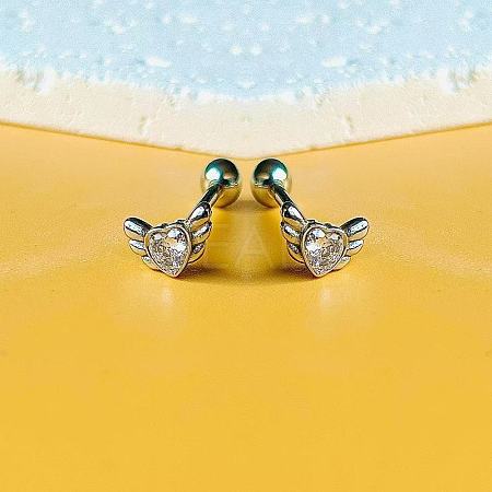 Angel Wing Heart 316L Surgical Stainless Steel Pave Cubic Zirconia Tongue Rings FS-WG901EE-01-1
