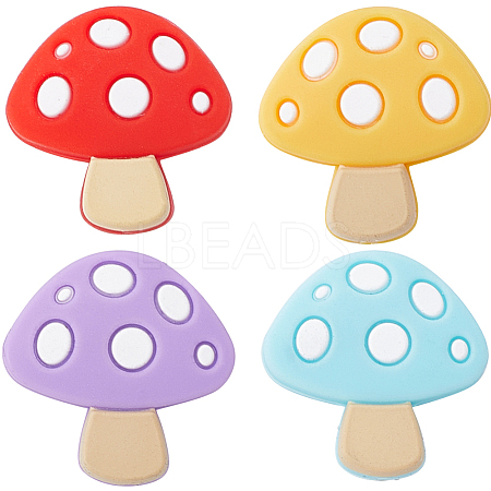 SUNNYCLUE 16Pcs 4 Colors Mushroom Food Grade Eco-Friendly Silicone Focal Beads SIL-SC0001-66-1