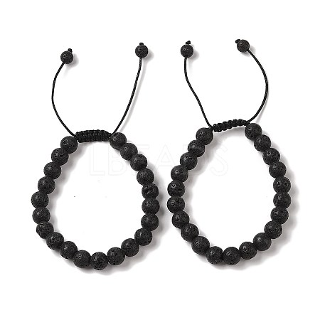 8mm Round Natural Lava Rock Braided Bead Bracelets BJEW-C067-01B-09-1