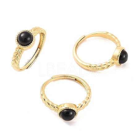 Round Natural Black Onyx Adjustable Rings RJEW-Q817-03G-08-1