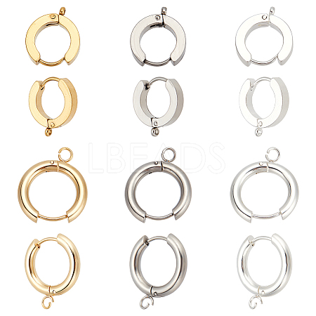 MAYJOYDIY US 12Pcs 6 Style 201 Stainless Steel Huggie Hoop Earring Findings STAS-MA0001-12-1