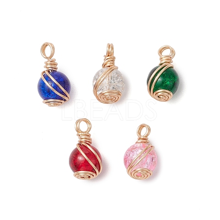 Copper Wire Wrapped Glass Pendants PALLOY-JF03408-1