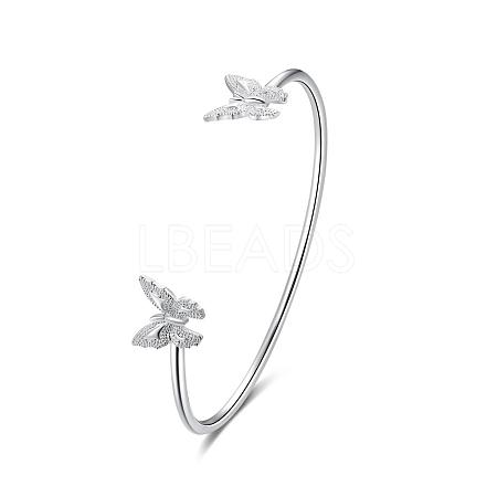 Beautiful Silver Plated Brass Butterfly Cuff Bangles Torque Bangles BJEW-BB00768-1