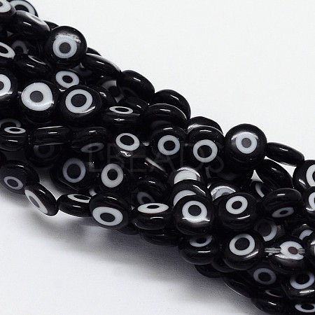 Handmade Evil Eye Lampwork Flat Round Bead Strands LAMP-L058-10mm-10-1
