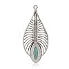 Antique Silver Plated Leaf Alloy Synthetic Turquoise Big Pendants PALLOY-J654-01AS-2