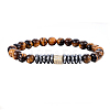Non-magnetic Synthetic Hematite & Natural Tiger Eye Beaded Stretch Bracelets Set SJEW-H584-11-2