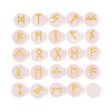 Brass Elder Futhark Alphabet Engraved Symbol Flat Round Natural Rose Quartz Rune Stones G-I373-01G-1