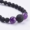 Natural Amethyst Beaded Necklaces & Stretch Bracelets Jewelry Sets SJEW-JS00918-05-3