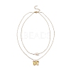 Glass Butterfly & Natural Pearl Pendants Double Layer Necklace with Clear Cubic Zirconia NJEW-TA00043-04-1