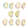 Real 18K Gold Plated Brass Enamel Flower Print Hoop Earrings for Women EJEW-L269-116G-1