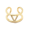 Clear Cubic Zirconia Initial Letter Open Cuff Ring RJEW-A012-01G-V-1