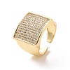 Cubic Zirconia Rectangle Open Cuff Ring RJEW-P035-05G-01-1