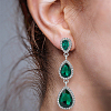 ANATTASOUL 3 Pairs 3 Colors Glass Teardrop Dangle Stud Earrings with Rhinestone EJEW-AN0003-98-4
