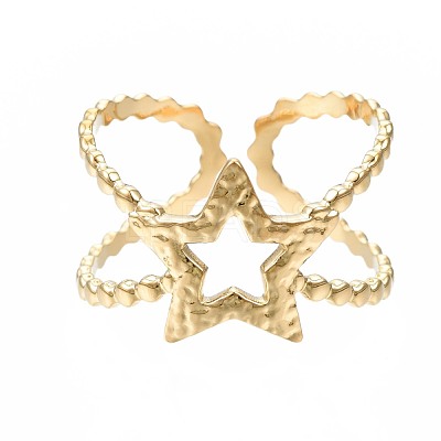 304 Stainless Steel Star Open Cuff Ring RJEW-T023-05G-1