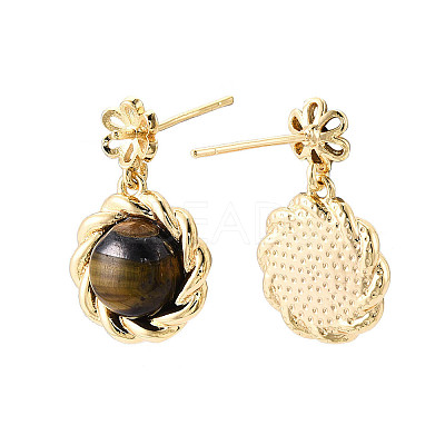 Brass & Tiger-Eye Stud Earring Findings KK-N258-17G-1