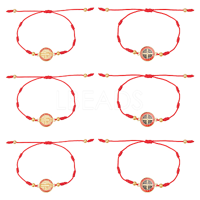 6Pcs Saint Benedict Medal Alloy Link Bracelets Set BJEW-AN0001-68-1