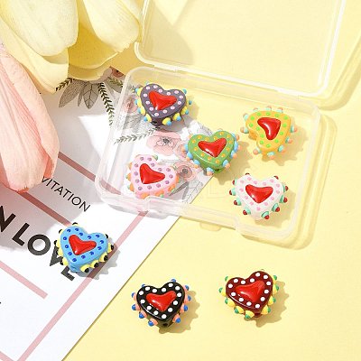 8Pcs 8 Colors Painted Glass Beads Bumpy Beads Heart LAMP-FS0001-50-1