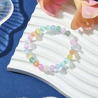 6mm Dyed Natural Selenite Round Beaded Stretch Bracelets for Women BJEW-JB10815-1