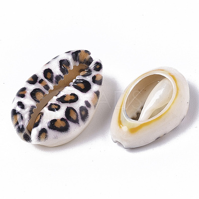 Printed Natural Cowrie Shell Beads X-SSHEL-R047-01-B02-1