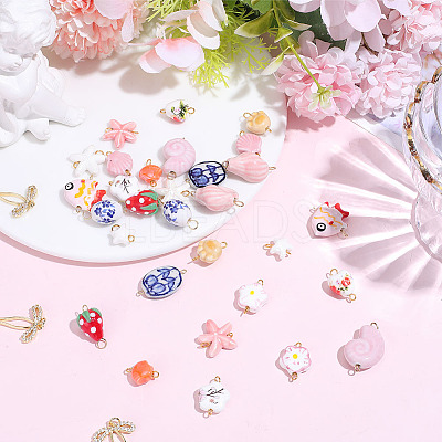 30Pcs 15 Style Handmade Porcelain Connector Charms PALLOY-DR00012-1