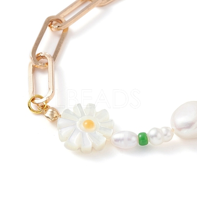 Sunflower Natural Shell Beads Bracelet BJEW-TA00027-1