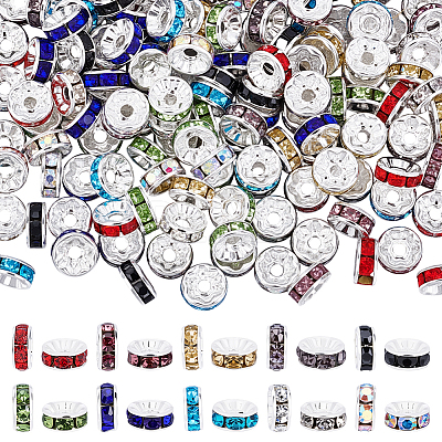 160Pcs 10 Colors Brass Rhinestone Spacer Beads RB-ME0001-02-1