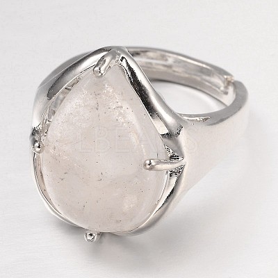 Teardrop Platinum Tone Brass Gemstone Adjustable Wide Band Rings RJEW-L062-02B-1
