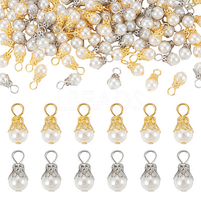 100Pcs 2 Colors Round Imitation Pearl Acrylic Pendants PALLOY-TA00292-1