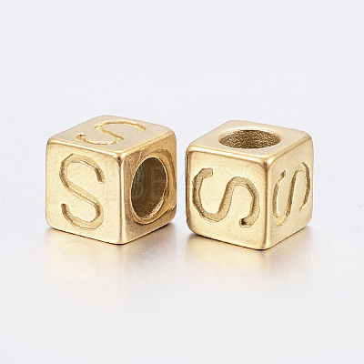 304 Stainless Steel Large Hole Letter European Beads STAS-H428-01G-S-1