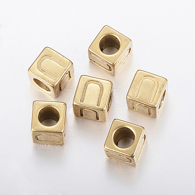304 Stainless Steel Large Hole Letter European Beads X-STAS-H428-01G-U-1