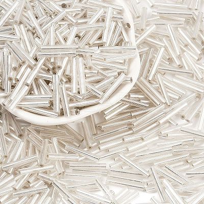 Silver Lined Transparent Glass Bugle Beads SEED-R028-2x15-B02-1