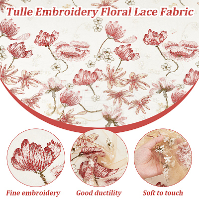 Embroidered Flowers Polyester Tulle Lace Fabric DIY-WH0449-31D-1