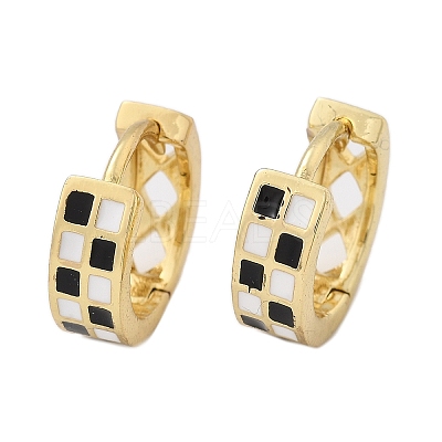 Tartan Pattern Enamel Chunky Hinged Huggie Hoop Earrings for Women EJEW-P196-22G-01-1
