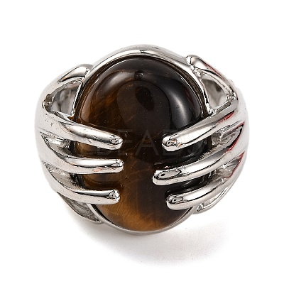 Oval Natural Tiger Eye Finger Ring G-Q184-06F-P-1